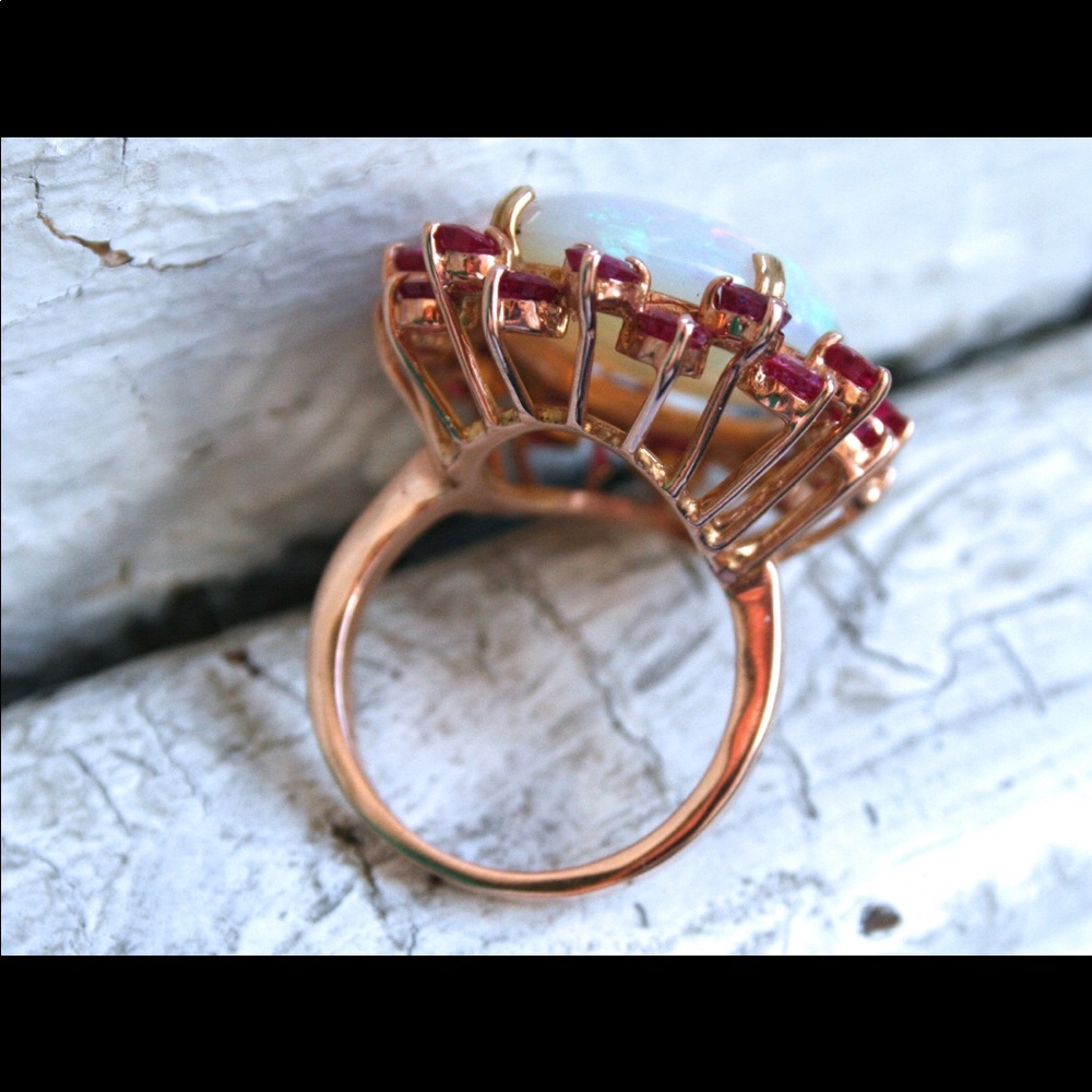 Massive Retro Opal And Ruby Set In 14kt Rose Gold - image 6